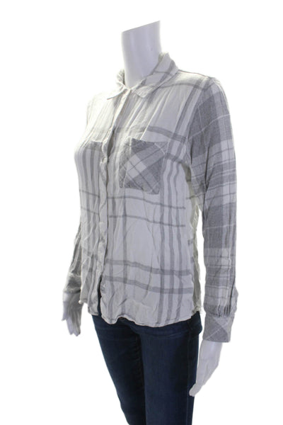 Rails Women's Collared Long Sleeves Button Down Gray Plaid Shirt Size XS