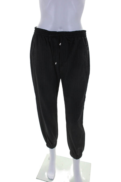 Milly Women's Drawstring Waist Tapered Leg Jogger Pants Black Striped Size 2