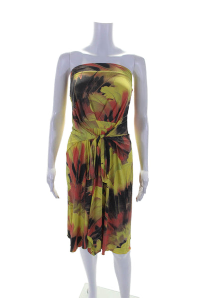 Iodice Womens Abstract Print Waist Tie Knee Length Dress Yellow Medium