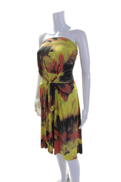 Iodice Womens Abstract Print Waist Tie Knee Length Dress Yellow Medium