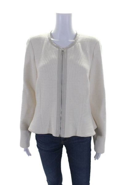 Rebecca Taylor Womens Zip Front Long Sleeve Thick Knit Jacket White 8