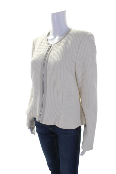 Rebecca Taylor Womens Zip Front Long Sleeve Thick Knit Jacket White 8