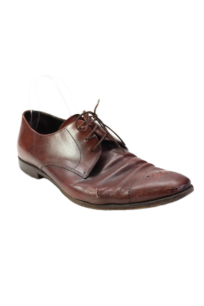 Prada Mens Leather Round Toe Lace Up Oxfords Dress Shoes Brown Size 9.5