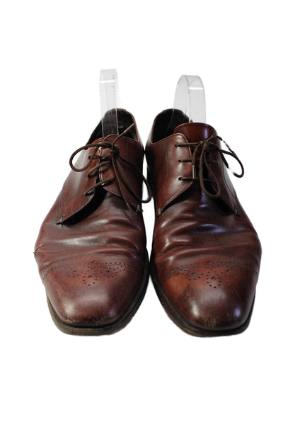 Prada Mens Leather Round Toe Lace Up Oxfords Dress Shoes Brown Size 9.5