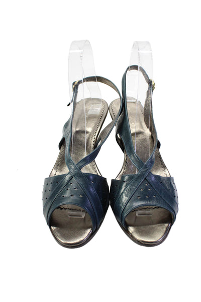 Twenty Two Womens Leather Strappy Open Toe Slingback Sandals Blue Size 38 8