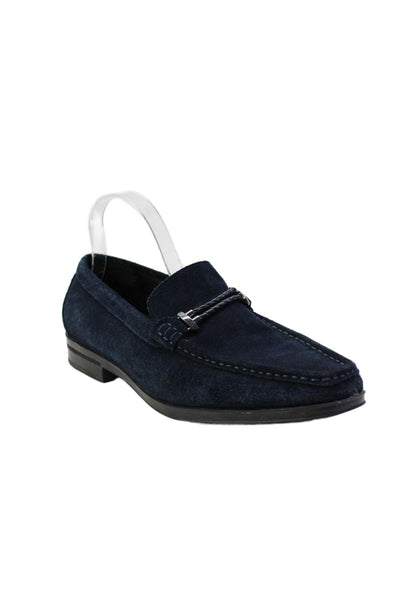 Stacy Adams Mens Suede Apron Toe Braided Accent Dress Loafers Navy Blue Size 9.5