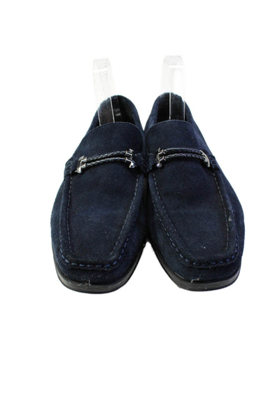 Stacy Adams Mens Suede Apron Toe Braided Accent Dress Loafers Navy Blue Size 9.5