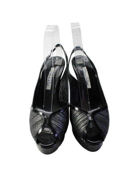 Oscar de la Renta Womens Open Toe Slingback Platform Heels Black Size 38.5 8.5