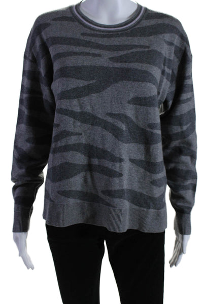 Splendid Womens Crew Neck Zebra Striped Sweatshirt Gray Cotton Size Medium