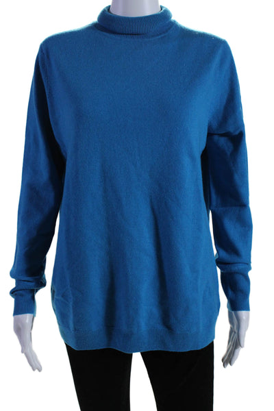 Pure Collection Womens Long Sleeve Turtleneck Cashmere Sweater Blue Size 6