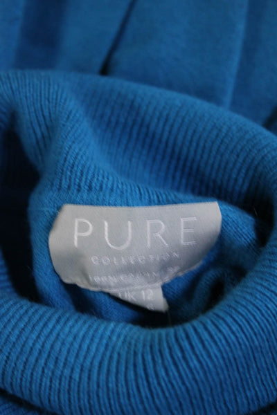 Pure Collection Womens Long Sleeve Turtleneck Cashmere Sweater Blue Size 6