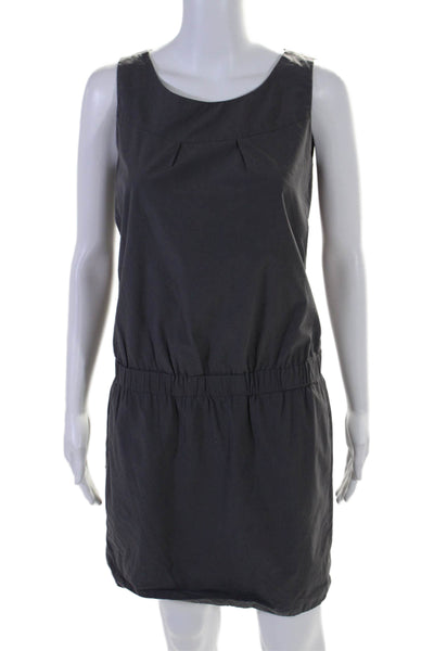 Vince Womens Cotton Boat Neck Sleeveless Lined Mini Blouson Dress Gray Size 4