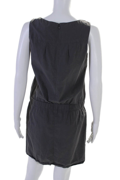 Vince Womens Cotton Boat Neck Sleeveless Lined Mini Blouson Dress Gray Size 4