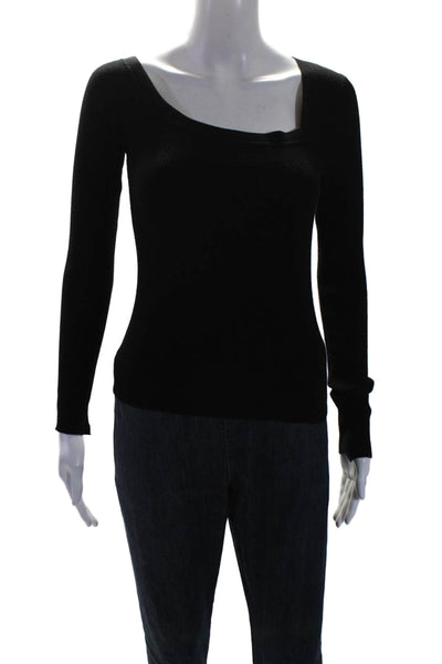 ALC Womens Long Sleeve Asymmetric Neckline Knit Blouse Black Size S