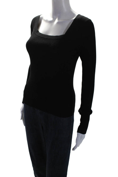 ALC Womens Long Sleeve Asymmetric Neckline Knit Blouse Black Size S