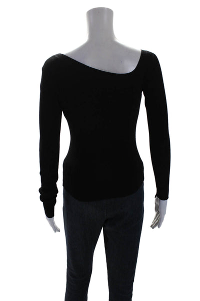 ALC Womens Long Sleeve Asymmetric Neckline Knit Blouse Black Size S