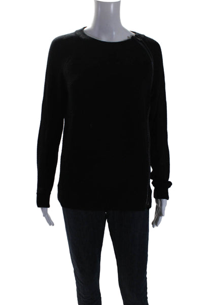 Vince Womens Long Sleeve Asymmetric Double Zip Knit Top Black Size S