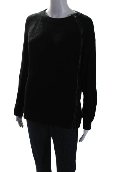 Vince Womens Long Sleeve Asymmetric Double Zip Knit Top Black Size S