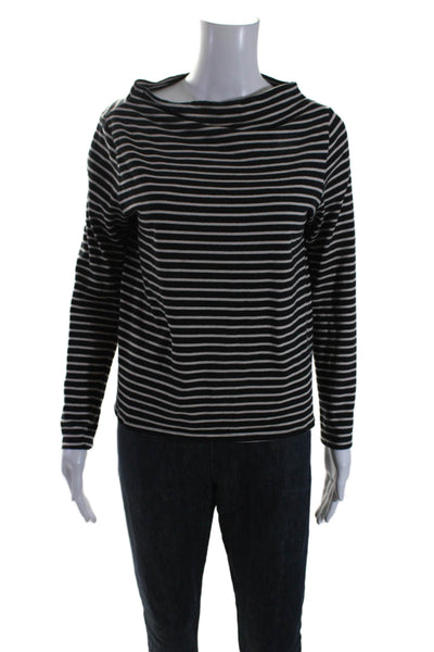 Joie Womens Cotton Long Sleeve Striped Mock Neck Top Black White Size S