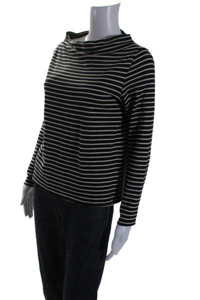 Joie Womens Cotton Long Sleeve Striped Mock Neck Top Black White Size S