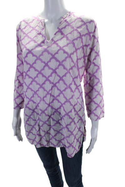 Roberta Roller Rabbit Womens V Neck Long Sleeve Blouse Pink Size Small