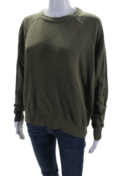 Leallo Womens Long Sleeve Crew Neck Thin Knit Basic Top Green Size Small