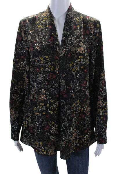 Donna Degnan Womens Floral Print Long Sleeve V Neck Blouse Black Size 4