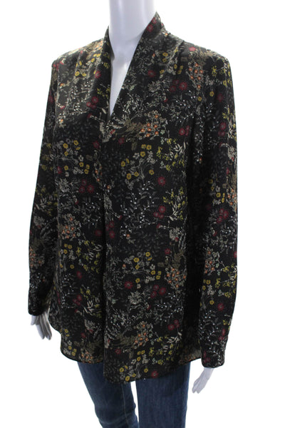 Donna Degnan Womens Floral Print Long Sleeve V Neck Blouse Black Size 4