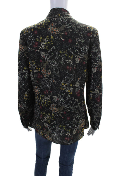 Donna Degnan Womens Floral Print Long Sleeve V Neck Blouse Black Size 4
