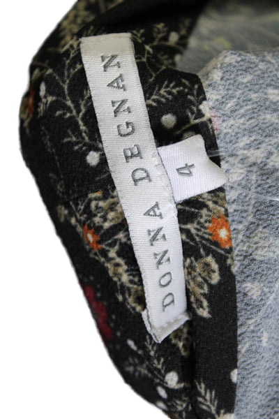 Donna Degnan Womens Floral Print Long Sleeve V Neck Blouse Black Size 4