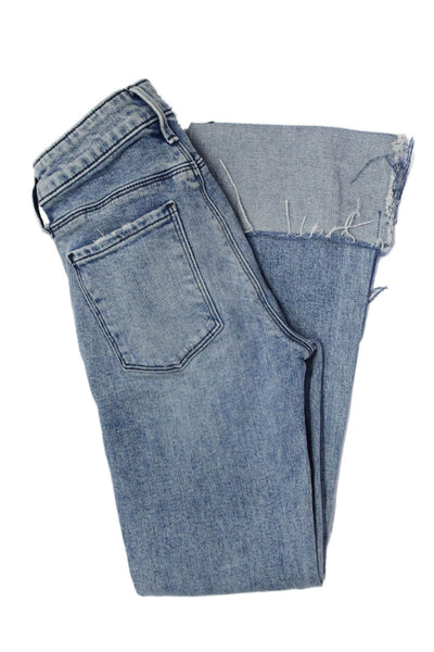 R+A Womens Blue Medium Wash Mid-Rise Distress Cuff Bootcut Leg Jeans Size 24