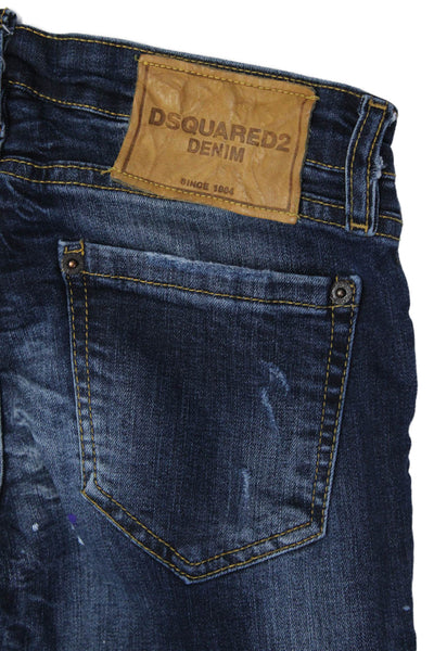 Dsquared2 Womens Blue Dark Wash Distress Patch-Work Skinny Leg Jeans Size 36