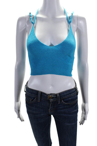 Jacquemus Womens Linen Strappy V-Neck Pullover Knit Tank Top Blue Size 32