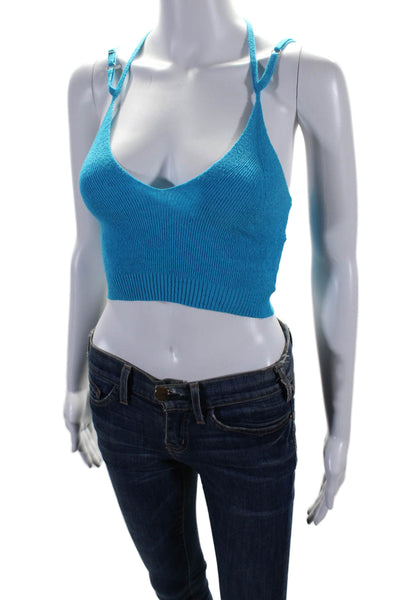 Jacquemus Womens Linen Strappy V-Neck Pullover Knit Tank Top Blue Size 32