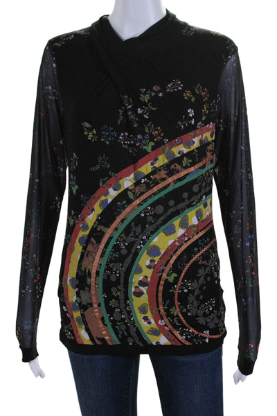 Desigual Womens Floral Print Long Sleeves Turtleneck Blouse Black Size Small