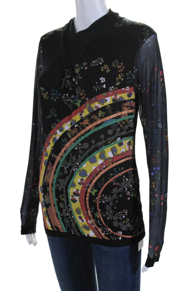 Desigual Womens Floral Print Long Sleeves Turtleneck Blouse Black Size Small