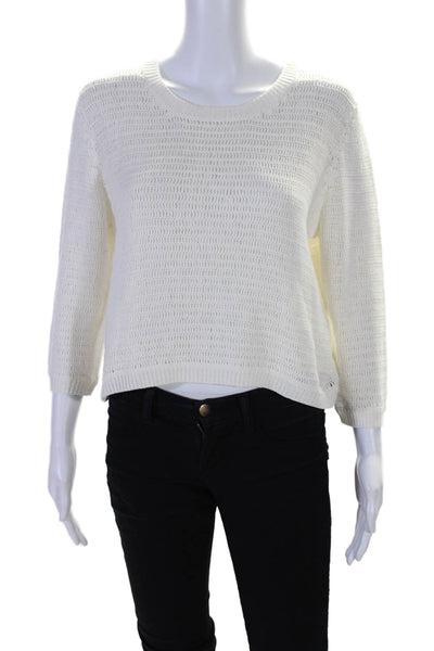 Theory Womens Long Sleeve Crew Neck Open Knit Sweater White Size Large