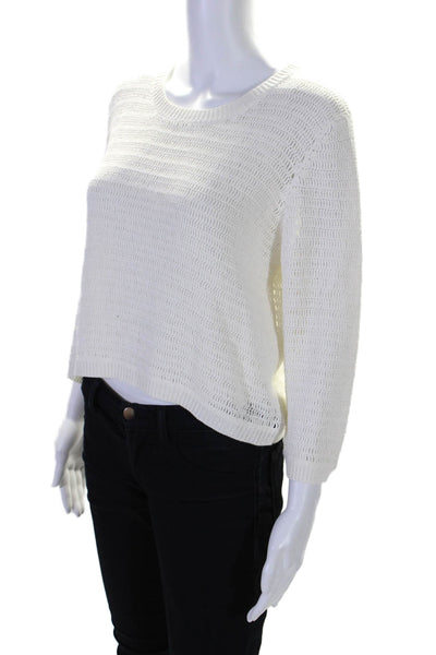 Theory Womens Long Sleeve Crew Neck Open Knit Sweater White Size Large