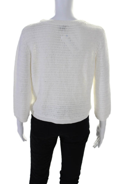 Theory Womens Long Sleeve Crew Neck Open Knit Sweater White Size Large