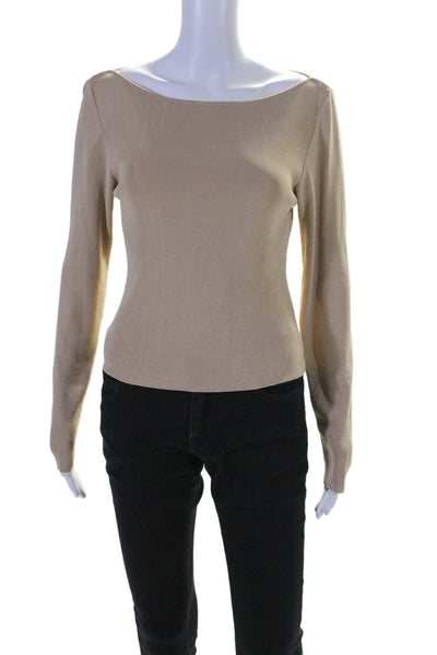 L'Academie Womens Round Neck Ribbed Long Sleeve Blouse Top Brown Size M