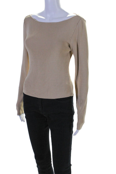 L'Academie Womens Round Neck Ribbed Long Sleeve Blouse Top Brown Size M