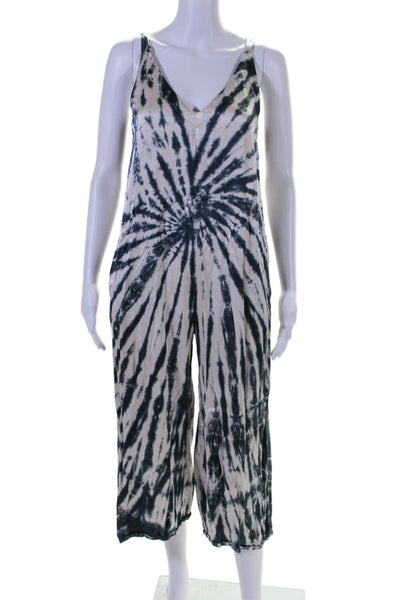 Lacausa Womens Tie Dye Print V-Neck Sleeveless Slip-On Jumpsuit White Size XS