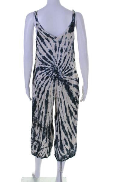 Lacausa Womens Tie Dye Print V-Neck Sleeveless Slip-On Jumpsuit White Size XS