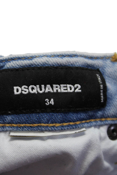 Dsquared2 Womens Blue Light Wash Distress High Rise Slim Straight Jeans Size 34