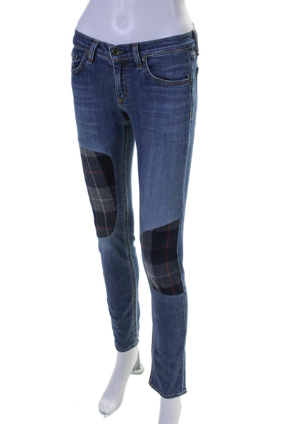 Rag & Bone Jean Womens Blue Medium Wash Patch-work Skinny Leg Jeans Size 23