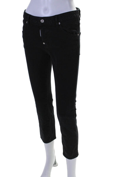 Dsquared2 Womens Black High Rise Cropped Straight Leg Jeans Size 36