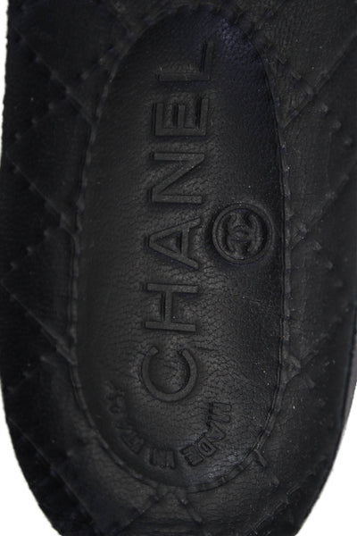 Chanel Womens Black Navy Suede Tweed High Top Sneakers Shoes Size 6.5