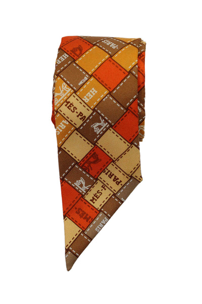 Hermes Mens Silk Check Print Wrapped Tied Classic Bow Tie Orange Size One Size