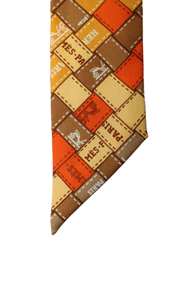 Hermes Mens Silk Check Print Wrapped Tied Classic Bow Tie Orange Size One Size