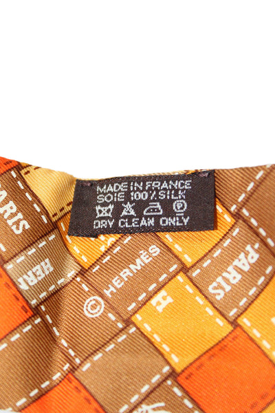 Hermes Mens Silk Check Print Wrapped Tied Classic Bow Tie Orange Size One Size